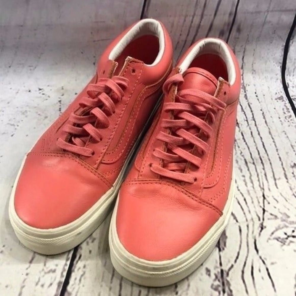 Vans‎ Old Skool Leather Peach Pink Low Top Lace Up Sneakers Shoes Women's 5